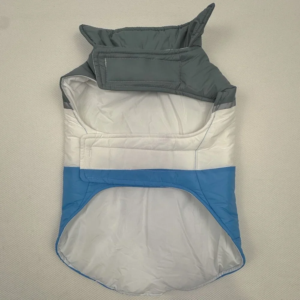 32 Degrees Heat Dog Jacket M Blue White Gray Nylon Puffer Vest Adjustable NEW